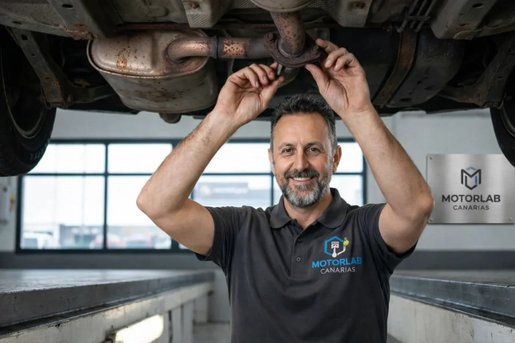 Tecnico trabajando en un coche con problemas de FAP