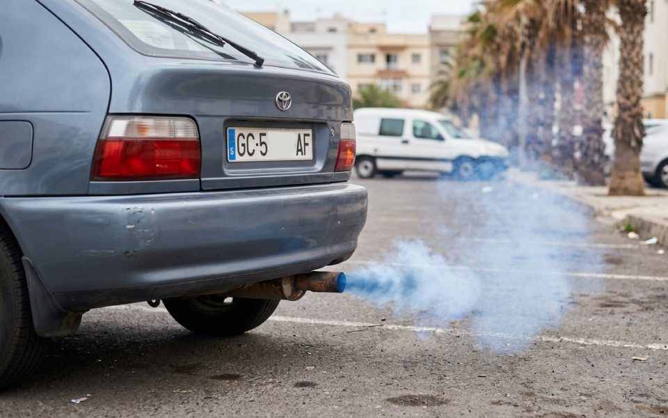 coche con humo azul